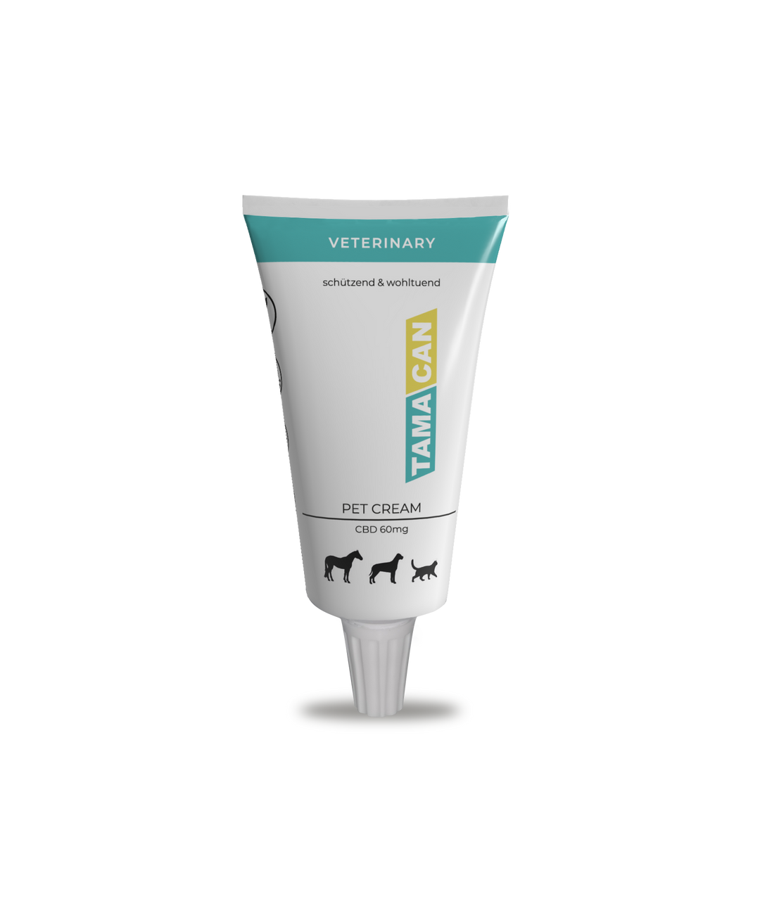 Tube TAMACAN Pet Cream mit 60 Milligramm CBD für Pferd, Hund und Katze, freigestellt