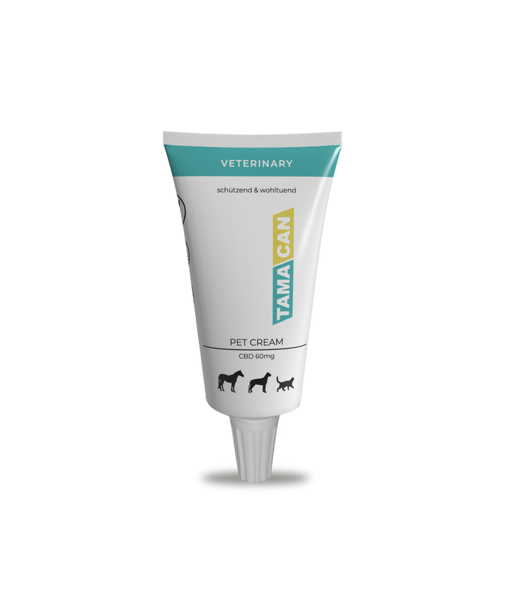 Tube TAMACAN Pet Cream mit 60 Milligramm CBD für Pferd, Hund und Katze, freigestellt