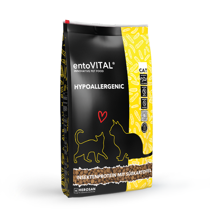 Grosser Futtersack entoVITAL CAT HYPOALLERGENIC mit Insektenprotein und Süsskartoffel, freigestellt