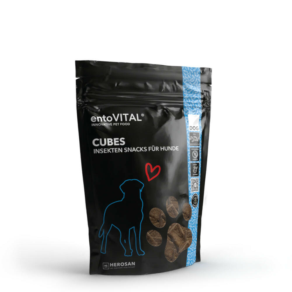 Beutel entoVITAL DOG Cubes, Insekten-Snacks für Hunde, freigestellt