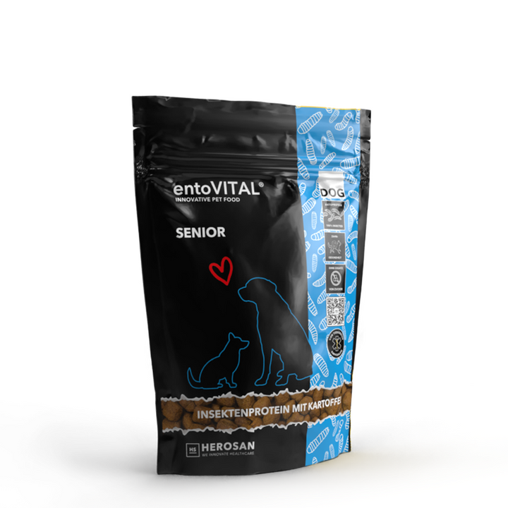 Probierbeutel entoVITAL DOG SENIOR Trockenfutter mit Insektenprotein und Kartoffel, 125 Gramm