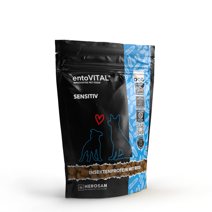 Probierbeutel entoVITAL DOG SENSITIV Trockenfutter mit Insektenprotein und Reis, 125 Gramm