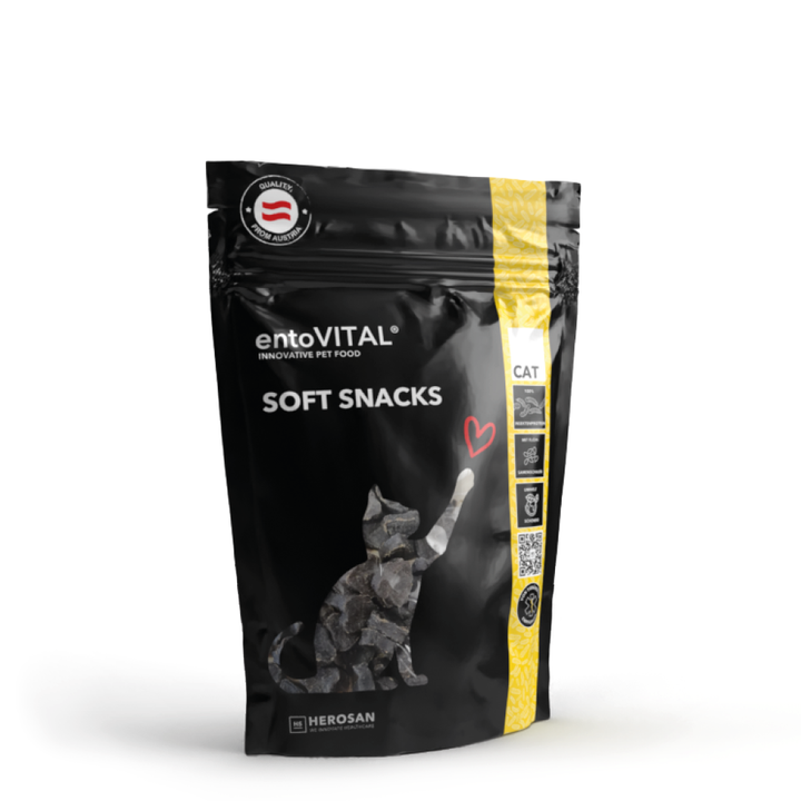 Beutel entoVITAL CAT Soft Snacks mit Insektenprotein, freigestellt