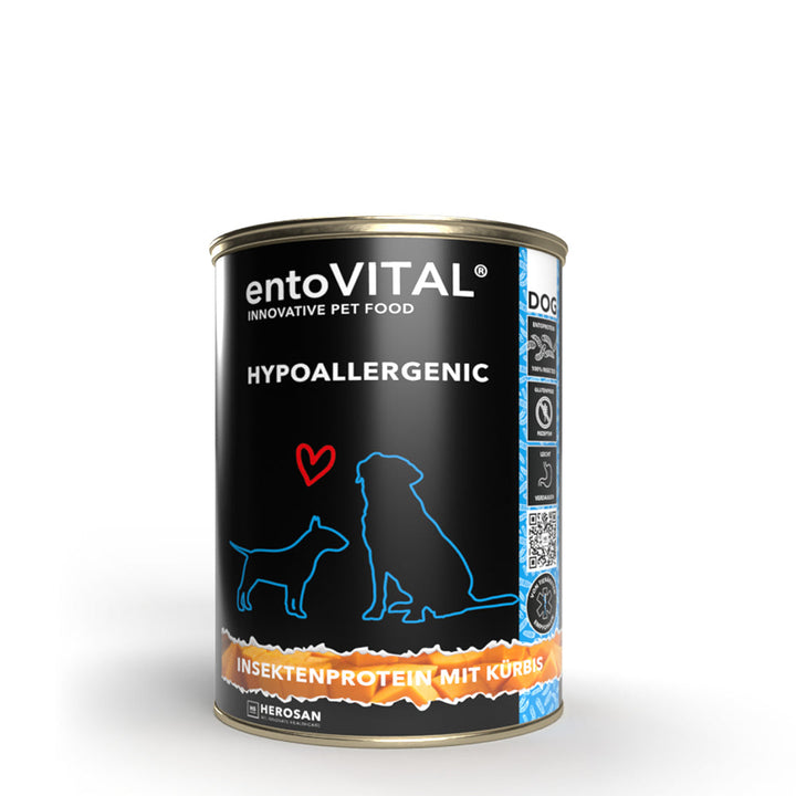 Dose entoVITAL DOG HYPOALLERGENIC Nassfutter mit Insektenprotein und Kürbis, freigestellt