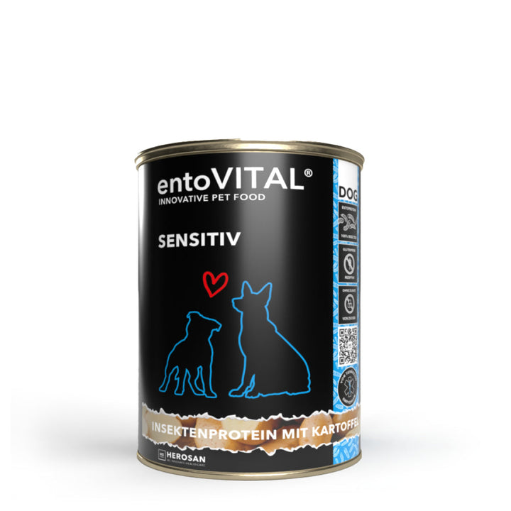 Dose entoVITAL DOG SENSITIV Nassfutter mit Insektenprotein und Kartoffel, freigestellt