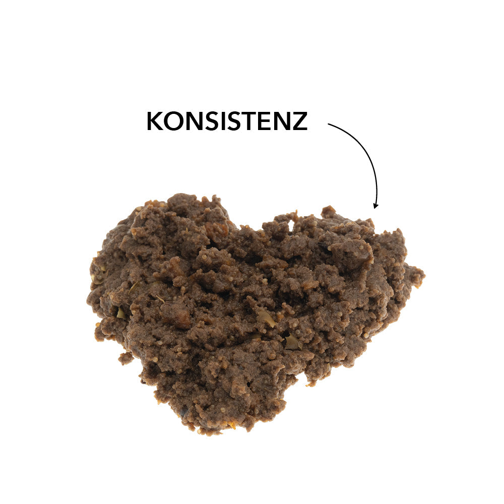 Konsistenz des entoVITAL DOG SENSITIV Nassfutters, in Herzform dargestellt
